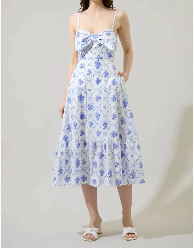 Floral Perline Bow Midi Dress