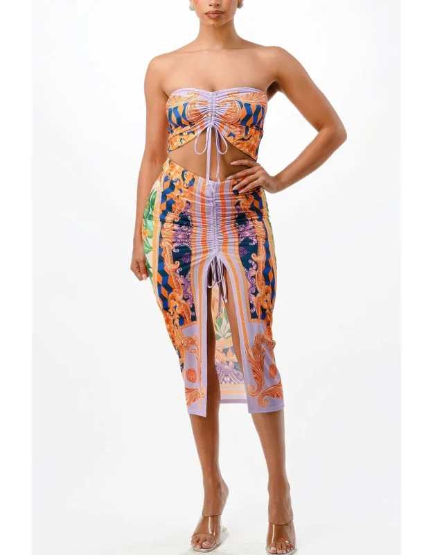 Adjustable Ruching Midi Skirt Set