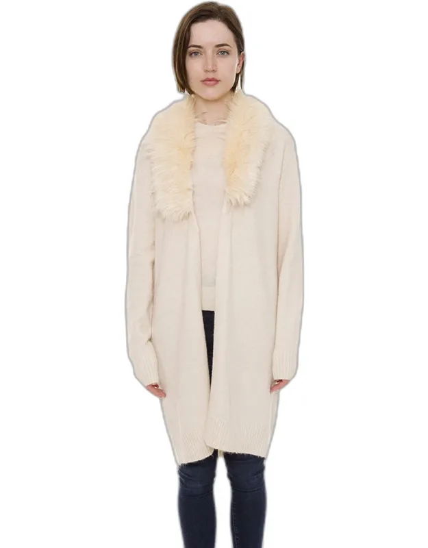 Faux Fur Collar Cardigan