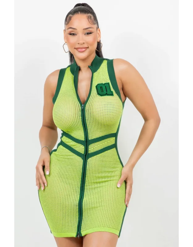 Netting 2 Way Zipper Mini Dress