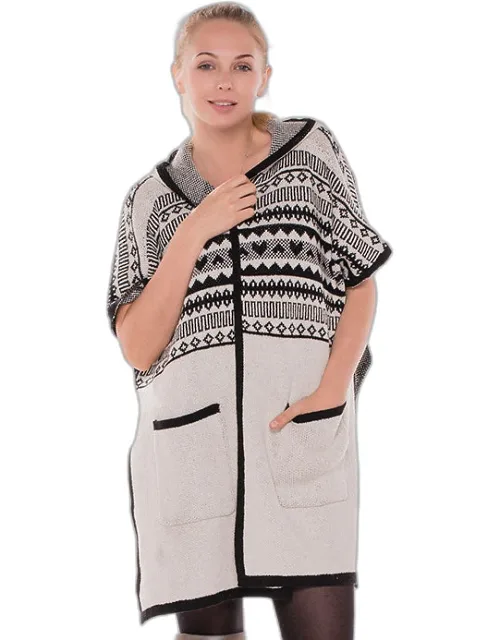Chevron Hooded Long Cardigan