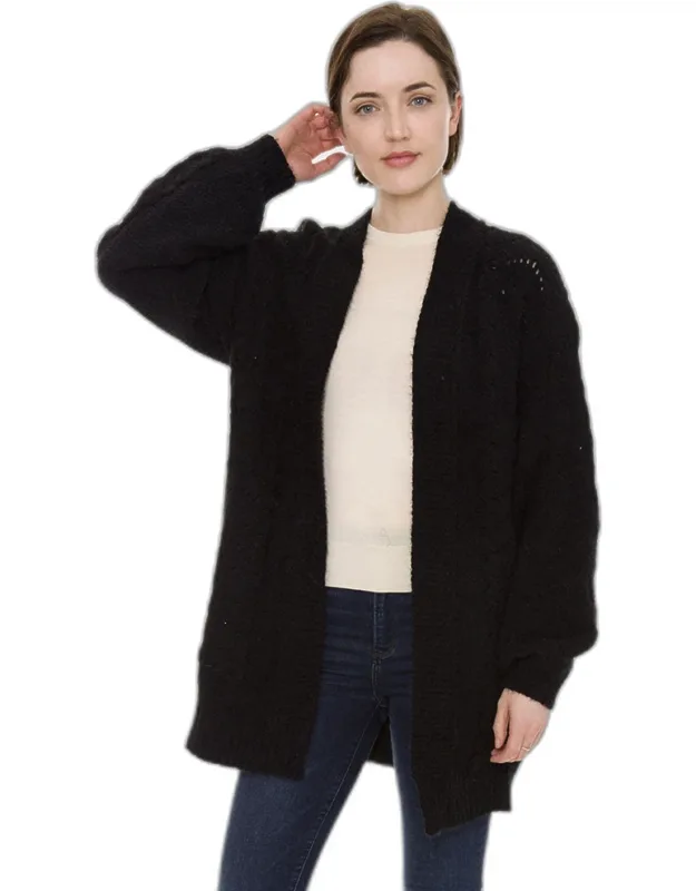 Hollow Knitting Long Sleeve Snap Fastener Cardigan