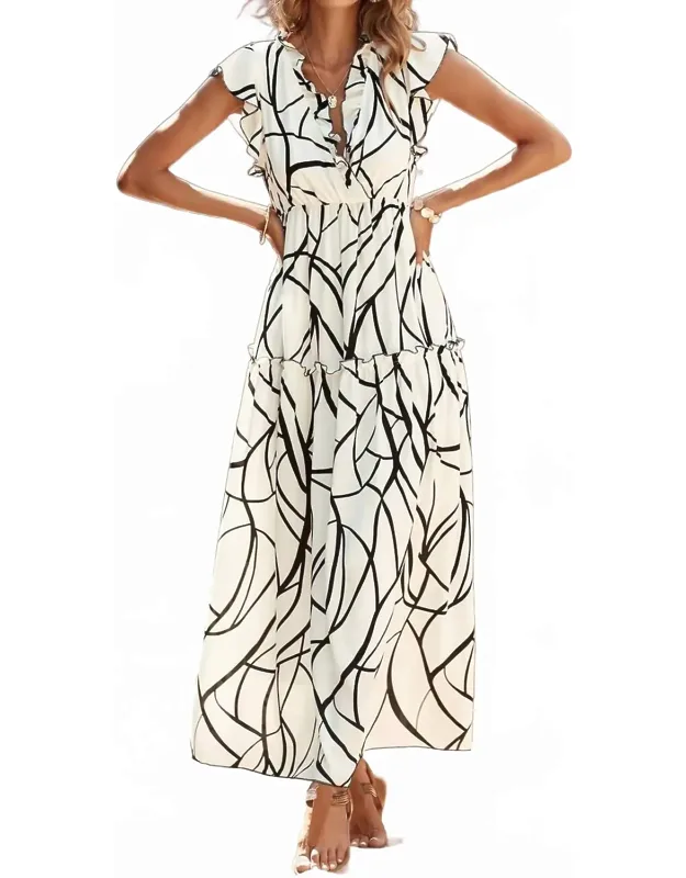 Ethereal Flow V-neck Ruffle Maxi Dress