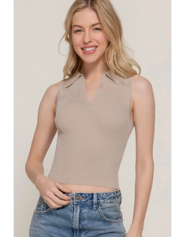 Sleeveless Polo Spring Sweater
