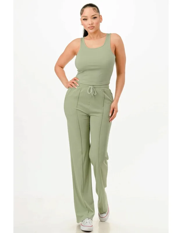 Ribbed Tank Top And Pants Set