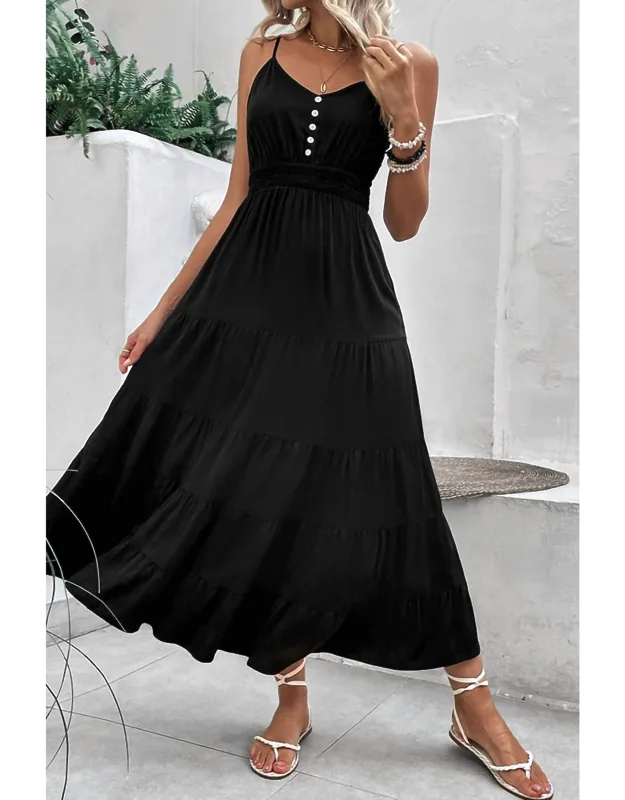 Buttoned Smocked Waist Maxi Dress