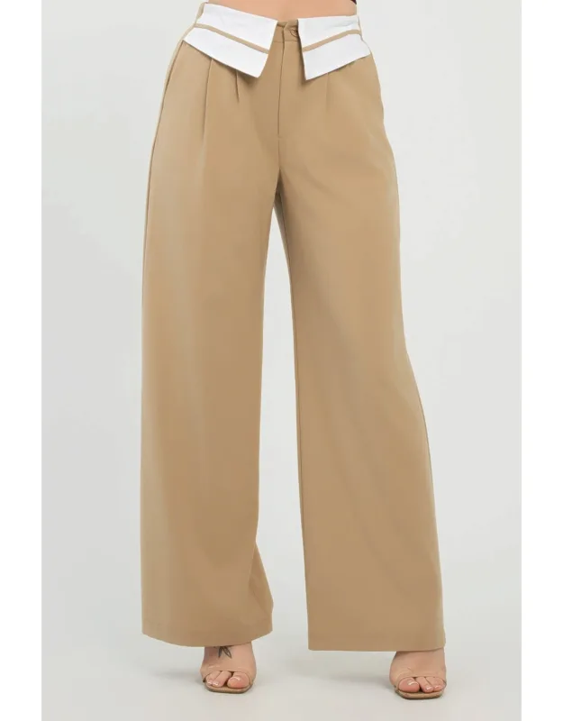 Front Button Fold-over Inside Zipper Pants