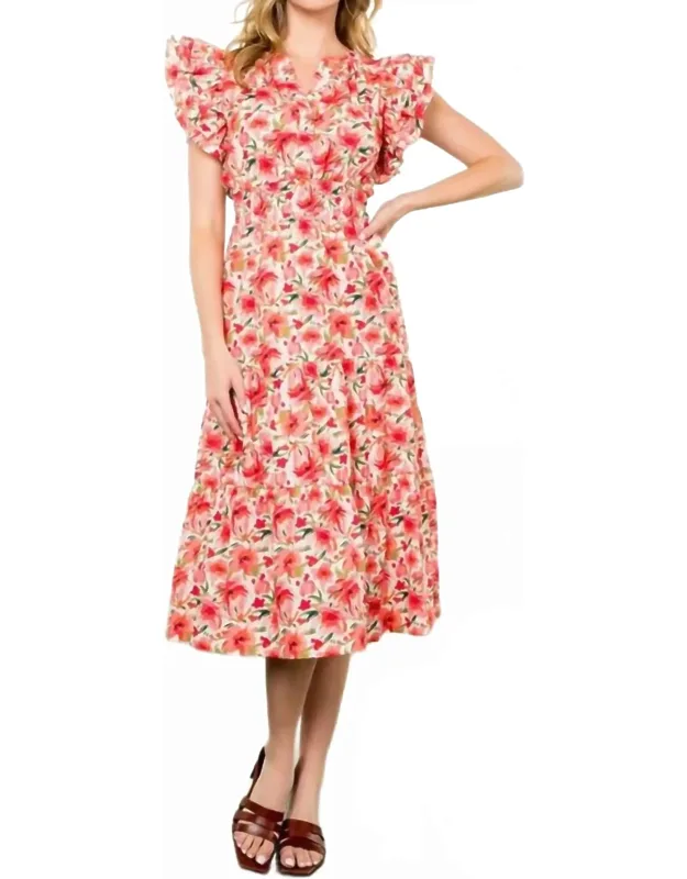 Ruffled Floral Midi Dress