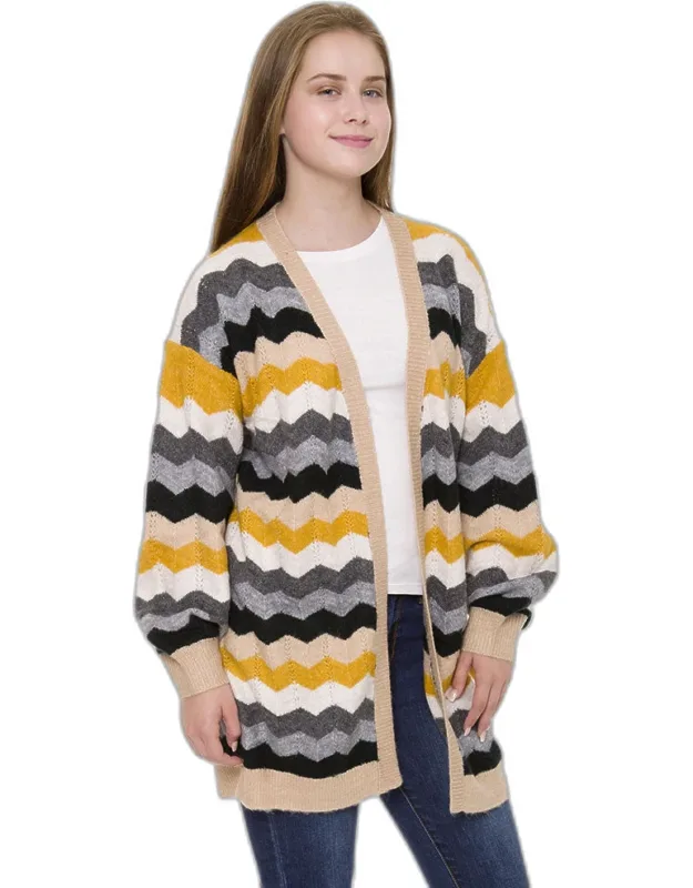 Zigzag Pattern Balloon Sleeve Cardigan