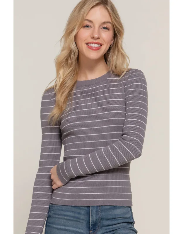 Long Sleeve Crew Neck Stripe Sweater
