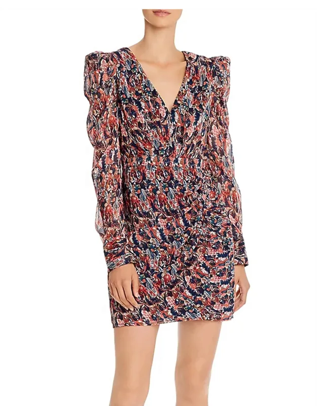 Abstract Feather V-neck Dress