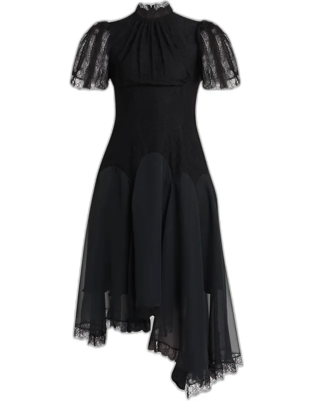 Draped Floral Lace High-low Midi Dress