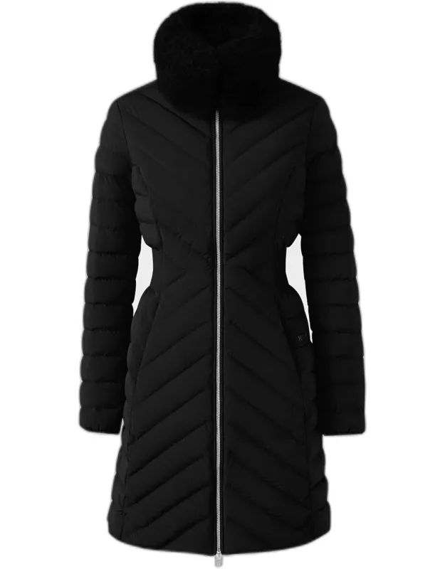 Quilted Down Coat With Detachable Shearling Trim