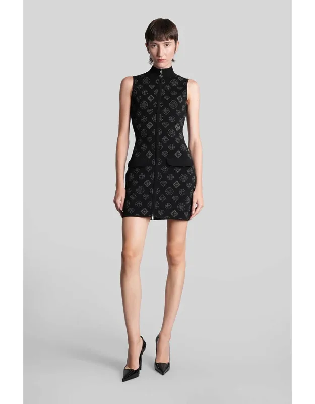 Mini Dress With High Collar And Front Zip Closure