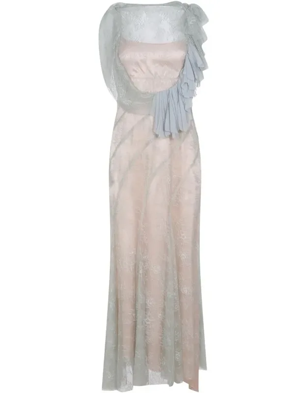 Alberta Ferretti Dress With Lace And Ruffle Details