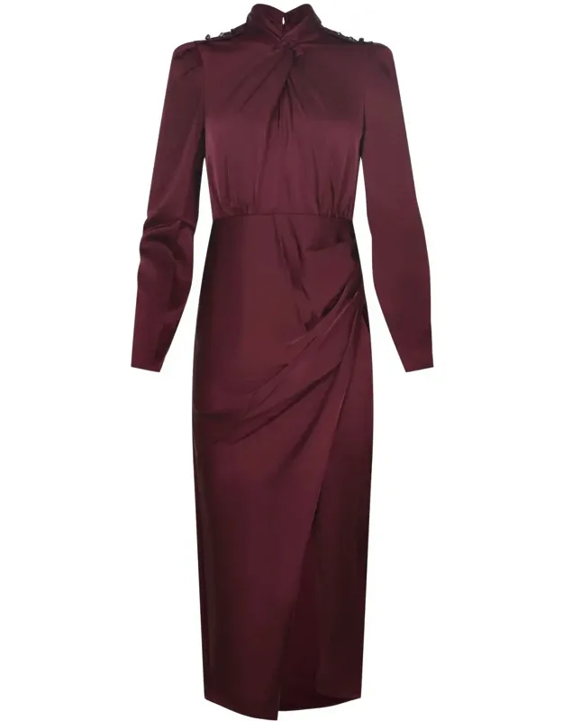 Self-portrait Dress With Crossover Collar And Draping