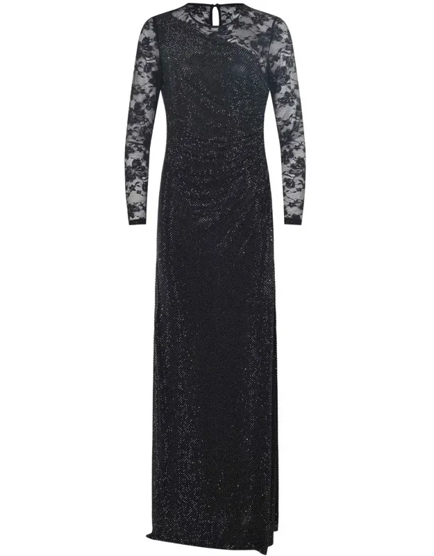 Self-portrait Dress With Rhinestones And Lace Sleeves