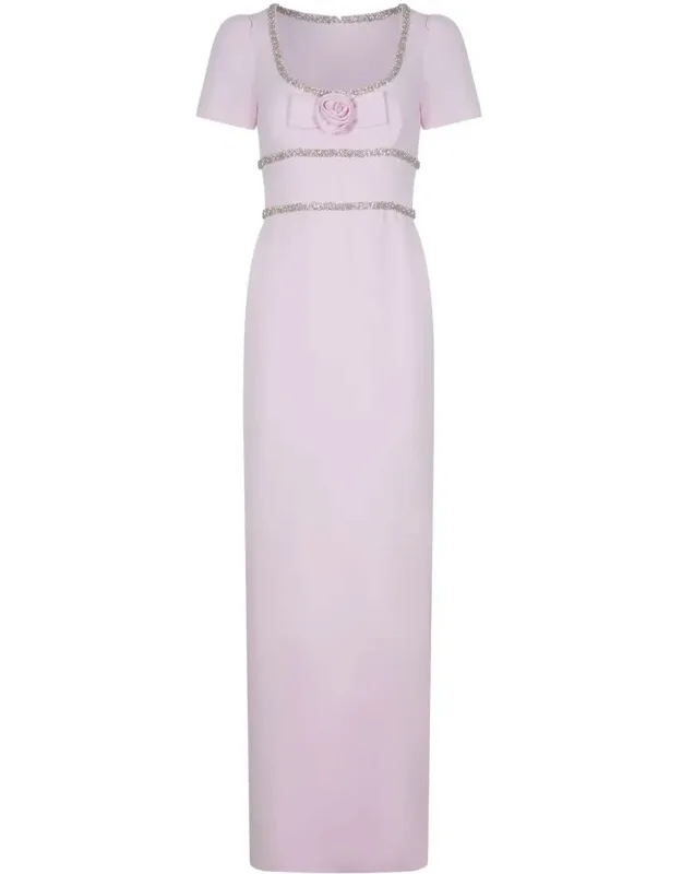 _self-portrait Dress With Wide Neckline And Silver Strass Finishes_