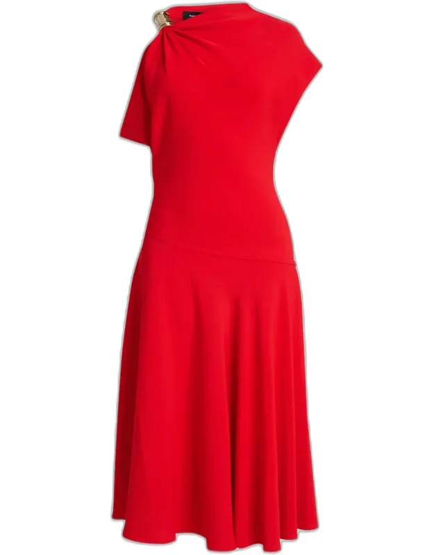 Gathered Cold-shoulder Midi Dress