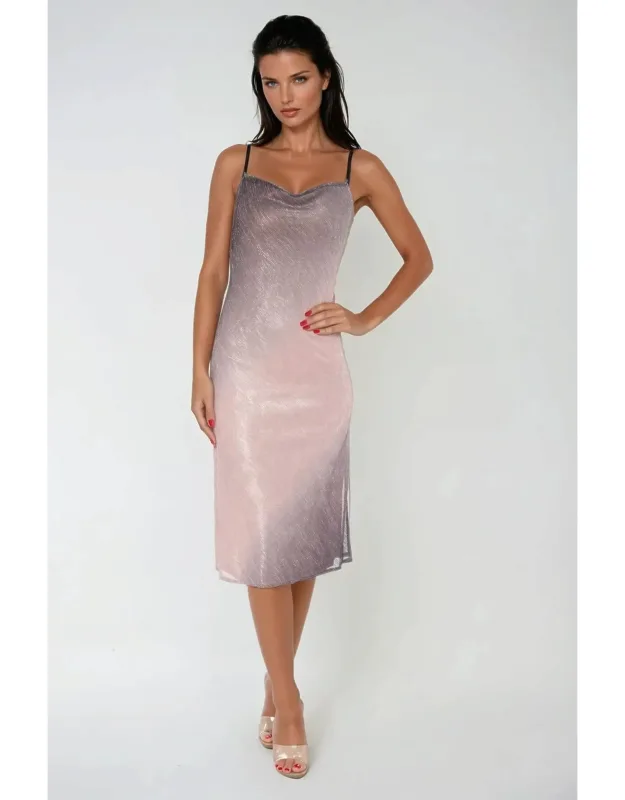 Ombre Pleat Cowl Midi Dress