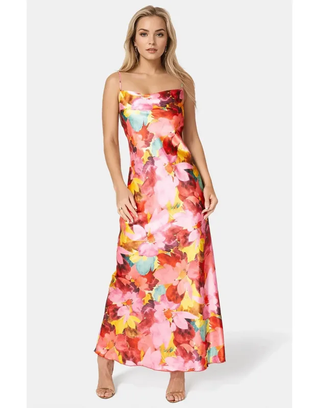 Print Satin Maxi Dress