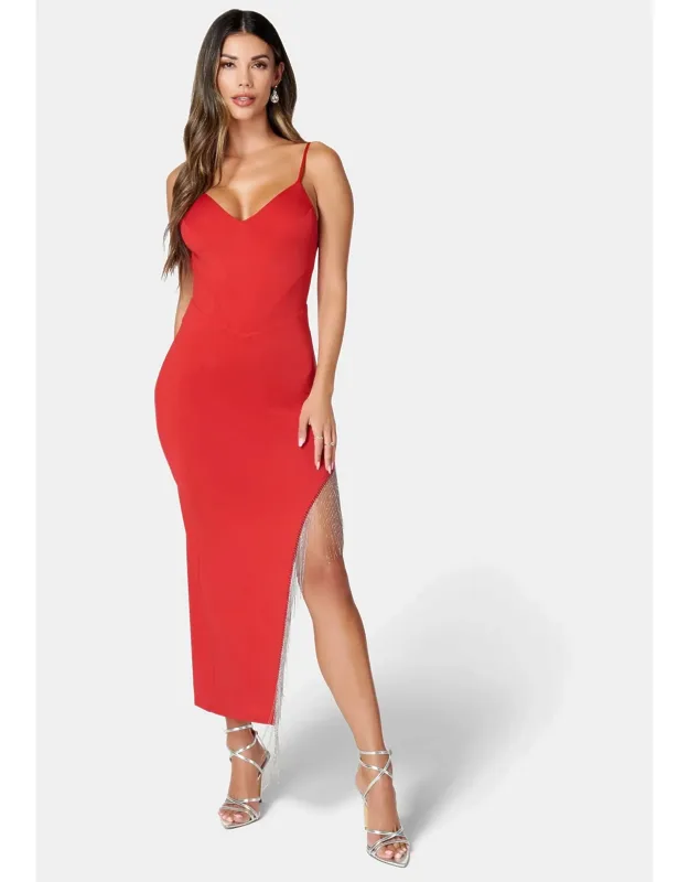 Fringe Detail High Slit Dress