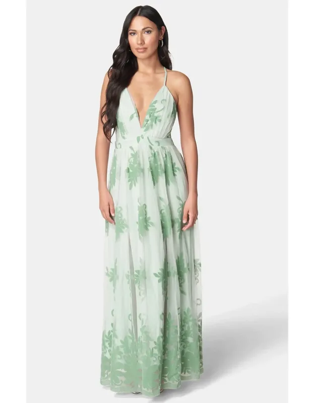 Plunge Neck Embroidered Maxi Dress