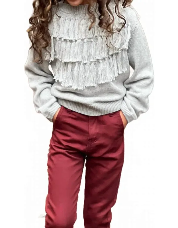 Long Line Fringe Knit Sweater