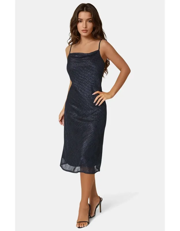 Pleat Cowl Midi Dress