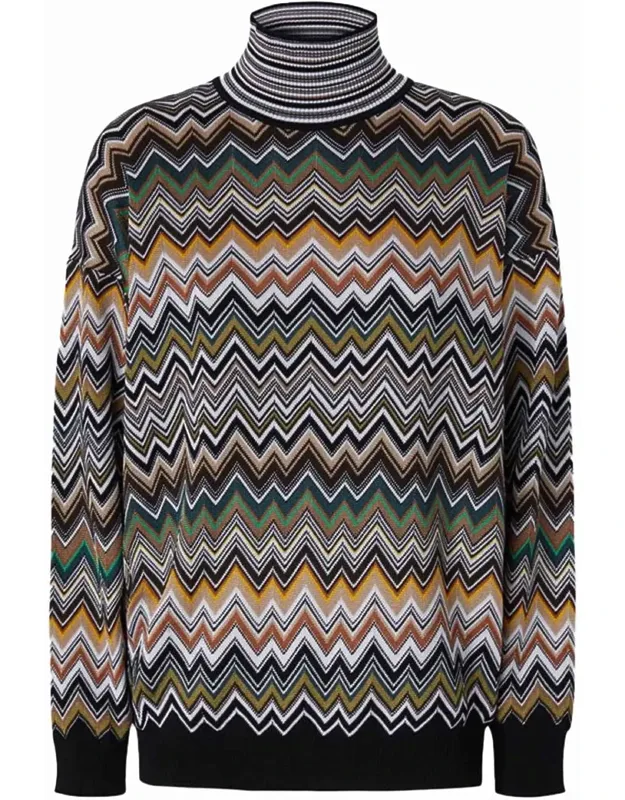 Sweater Ribbed Turtleneck Striped Pattern