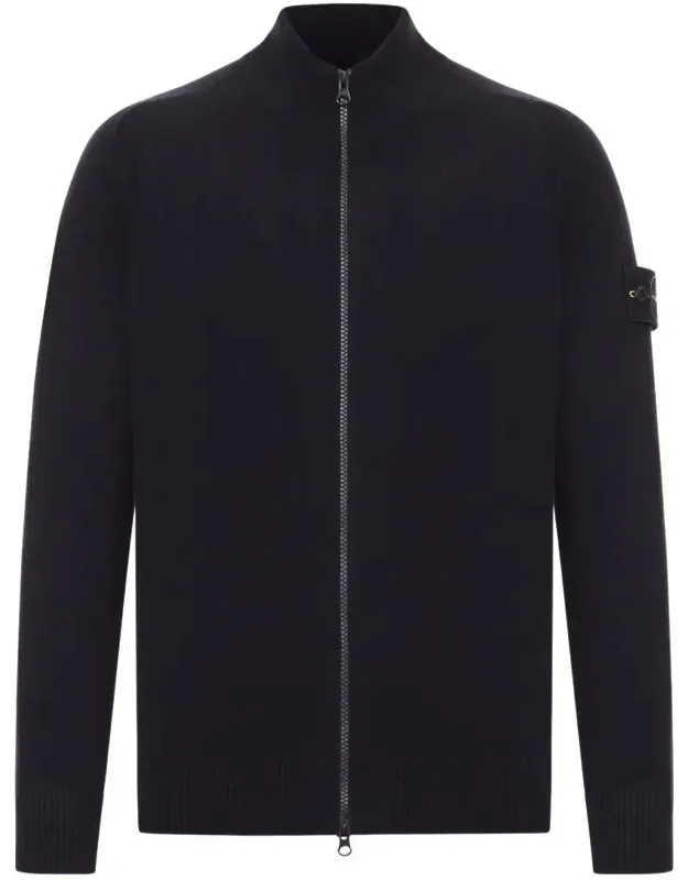 Cardigan With Two-way Zip Closure And Ribbed Stand-up Collar