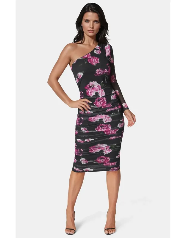 One Shoulder Ruched Midi Dress