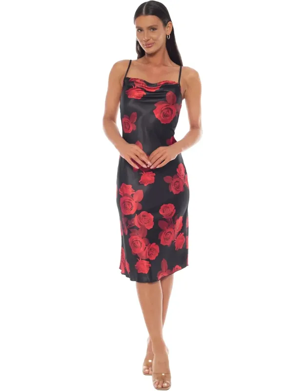 Print Satin Slip Midi Dress