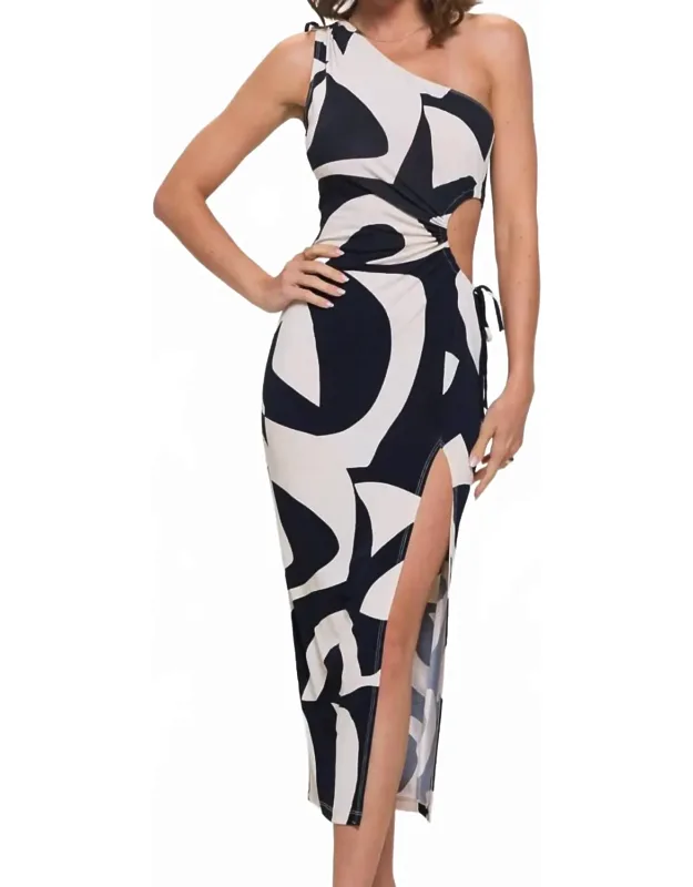 One Shoulder Bodycon Printed Cut Out Dress