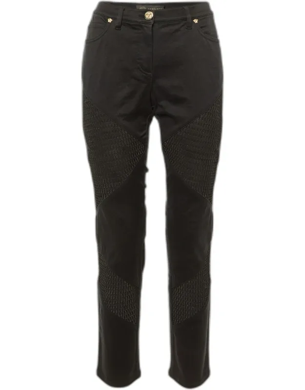 Denim And Mesh Paneled Slim Fit Jeans