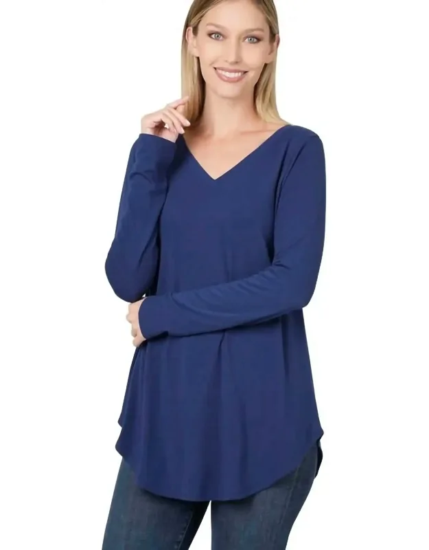 Long Sleeve Round Neck Hem Top