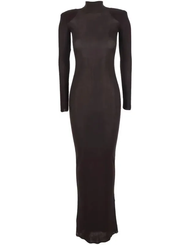 Turtleneck Long Dress With Shoulder Pads In Viscose