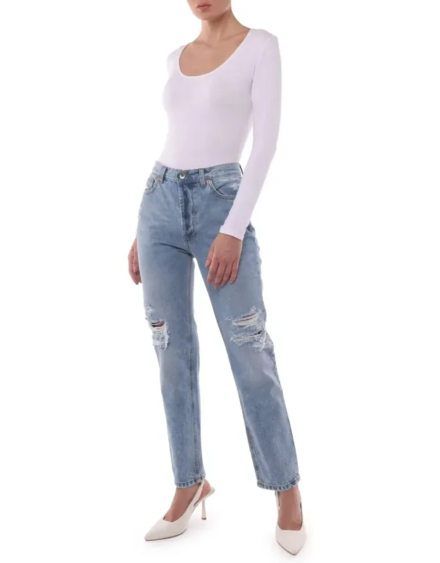 Organic Denim Jeans In Ripped Wash Out