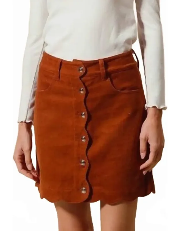 Corduroy Scalloped Front Button Skirt