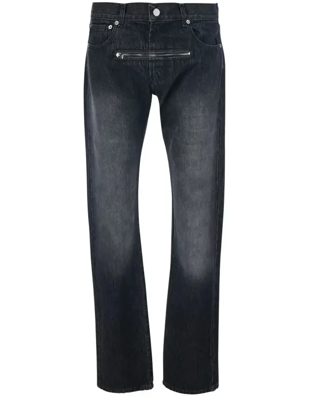 Jeans With Belt Loops And Front Zip Pocket In Denim