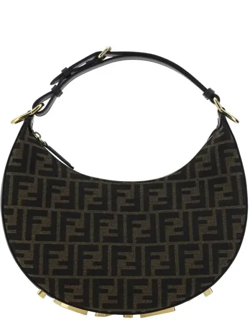 Shoulder Bag With Coated Cotton Jacquard Design And Top Zipper Closure