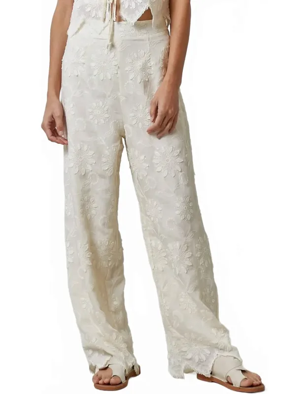 Floral Embroidery Wide Leg Trousers