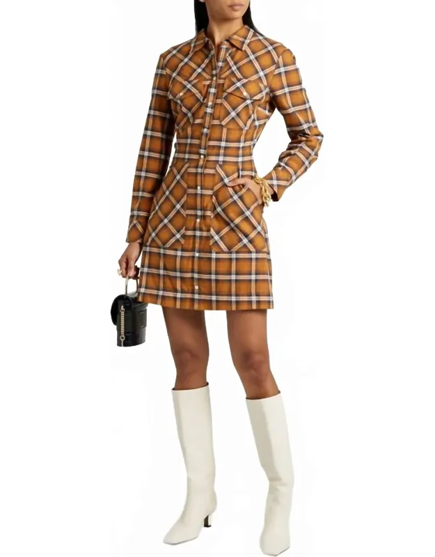 Fern Checked Cotton Flannel Mini Shirt Dress