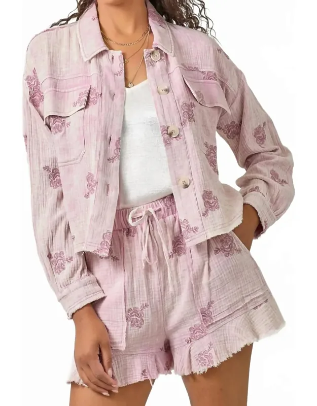 Floral Gauze Embroidery Button Up Top