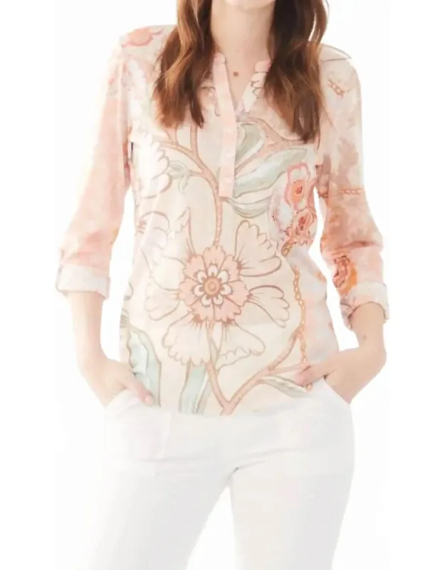 Henley Three Fourth Sleeve Mesh Jersey Top