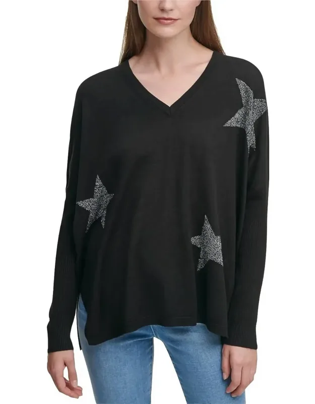 Glitter Star Print V-neck Sweater