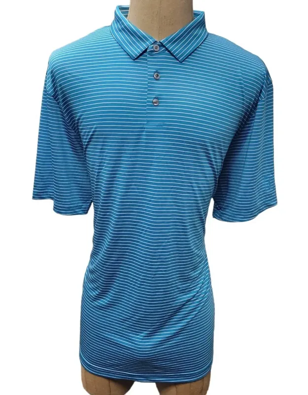Polo Golf Shirt In Sky Blue, Classic Collar, Stripe Pattern