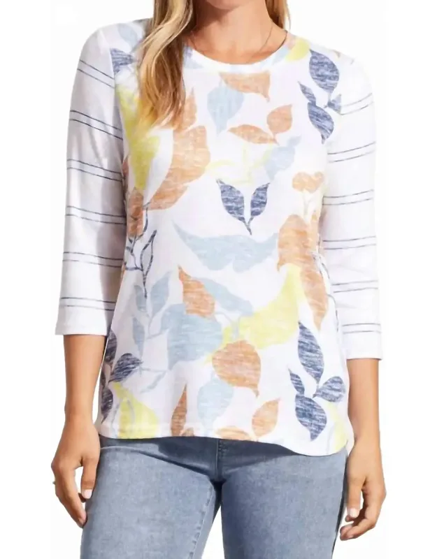 Three Fourth Sleeve Mixed Print Top