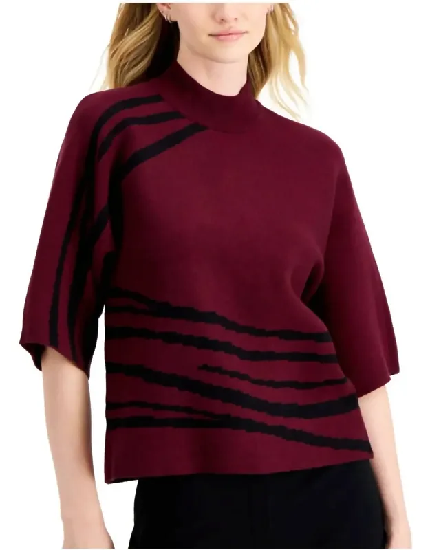High-neck Rayon Blend Elbow Length Sweater