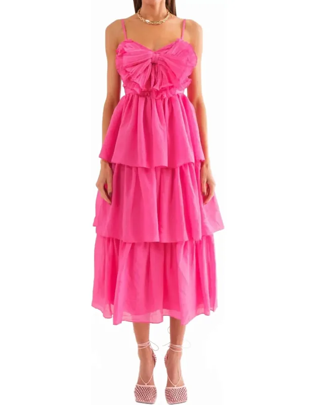 Pleated Bow Midi Dress